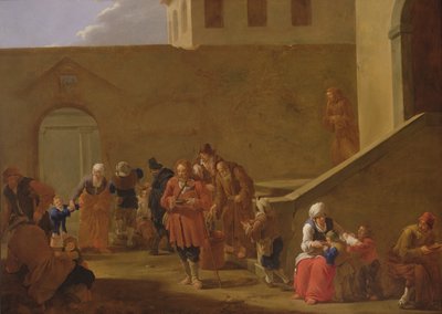 Street Scene with Monks Distributing Food to the Poor by Andries Both